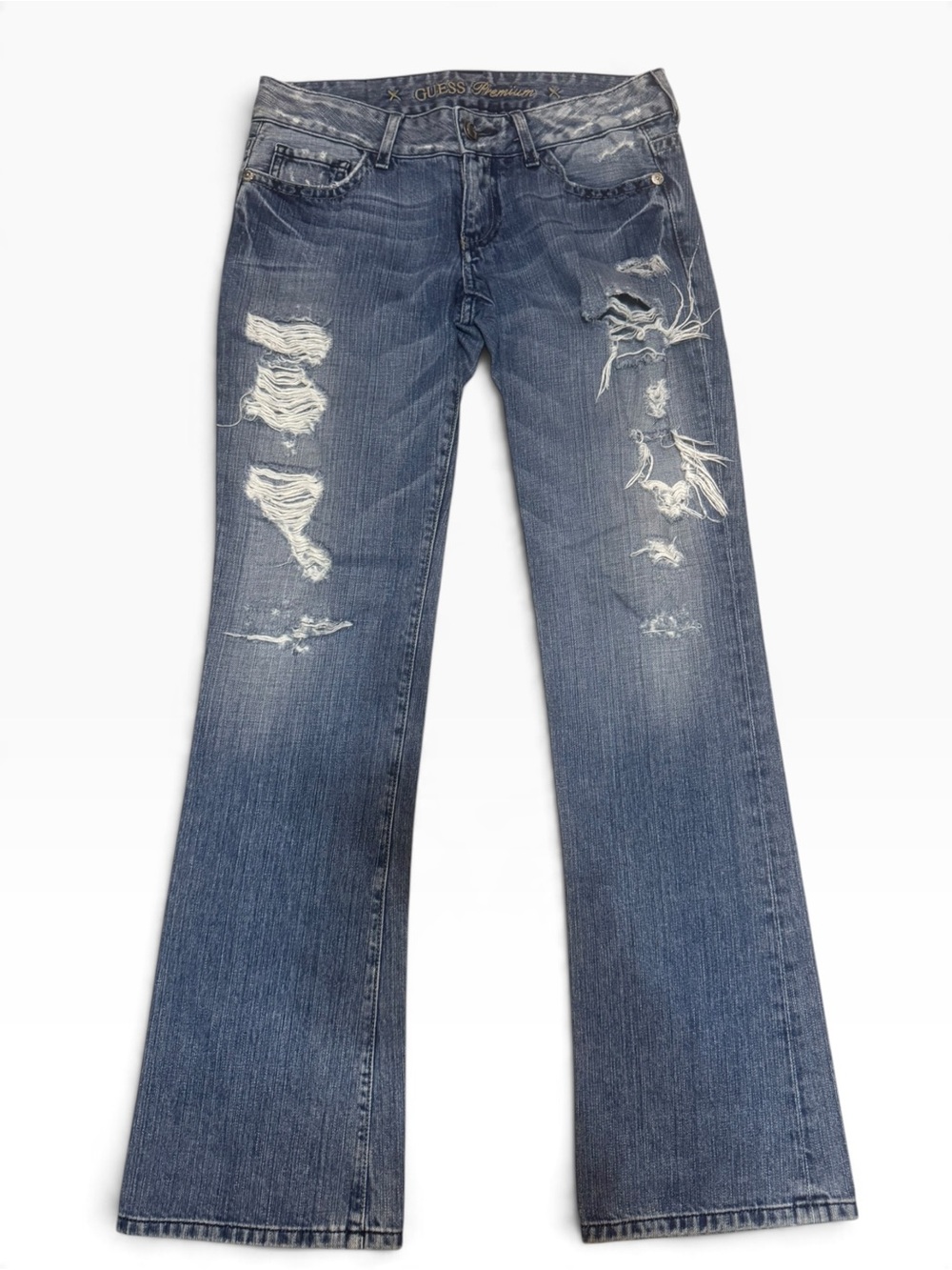 GUESS Distressed Wide-Leg Jeans in Faded Blue